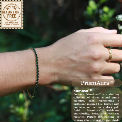 PrismAura™ Birthstone Tennis Bracelet | 12-Month Gemstone Bracelet in Gold – Garnet, Amethyst, Aquamarine, Diamond, Emerald, Ruby, Peridot, Sapphire, Tourmaline, Topaz & Blue Zircon