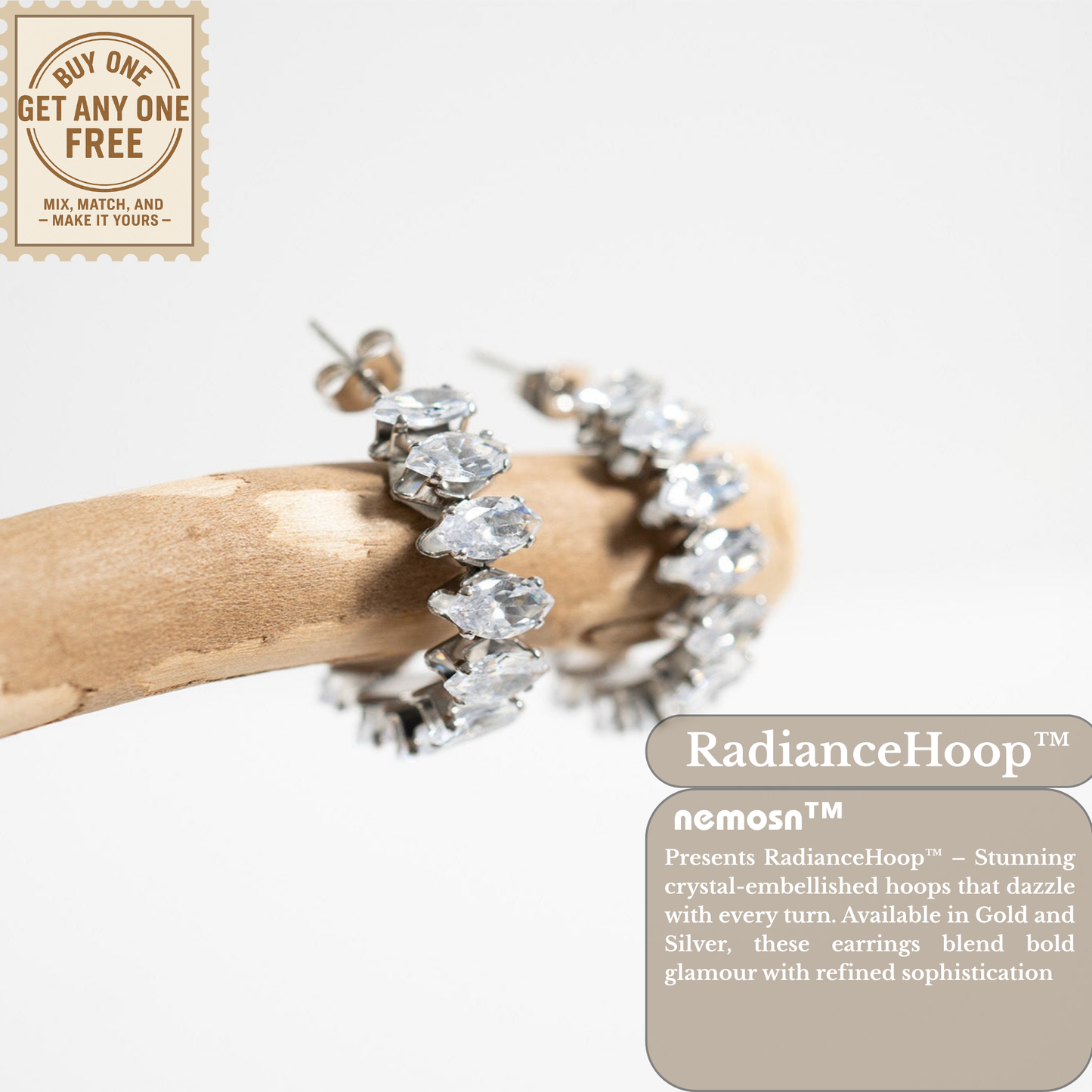 RadianceHoop™ Crystal-Encrusted Hoop Earrings – 18K Gold & Silver Plated Sparkling Statement Jewelry for Women | Nemosn™ Luxury Gift for Every Occasion