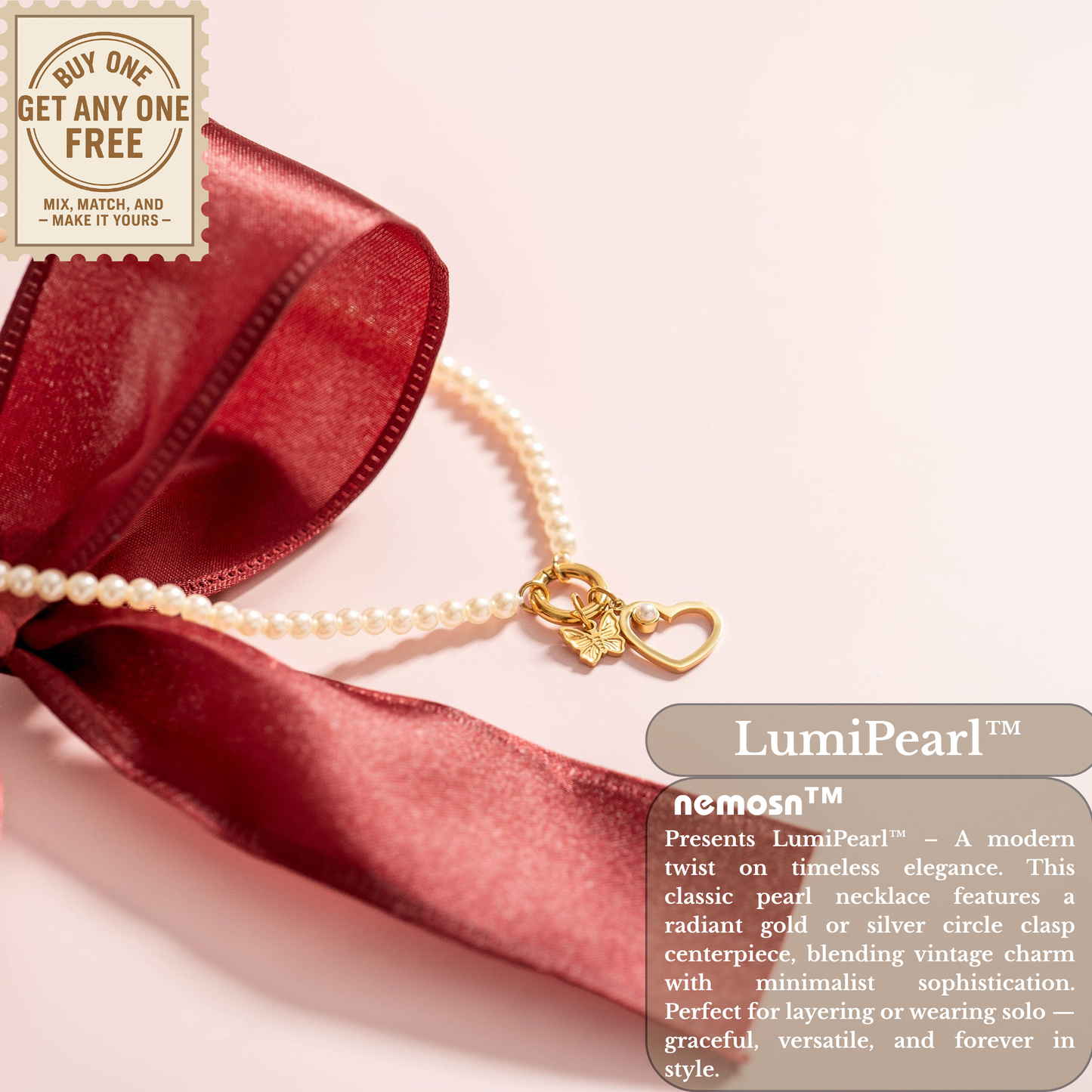 LumiPearl™ Elegant Pearl Necklace with Modern Circular Clasp – Available in Gold & Silver | Nemosn™ Luxury Pearl Jewelry Collection