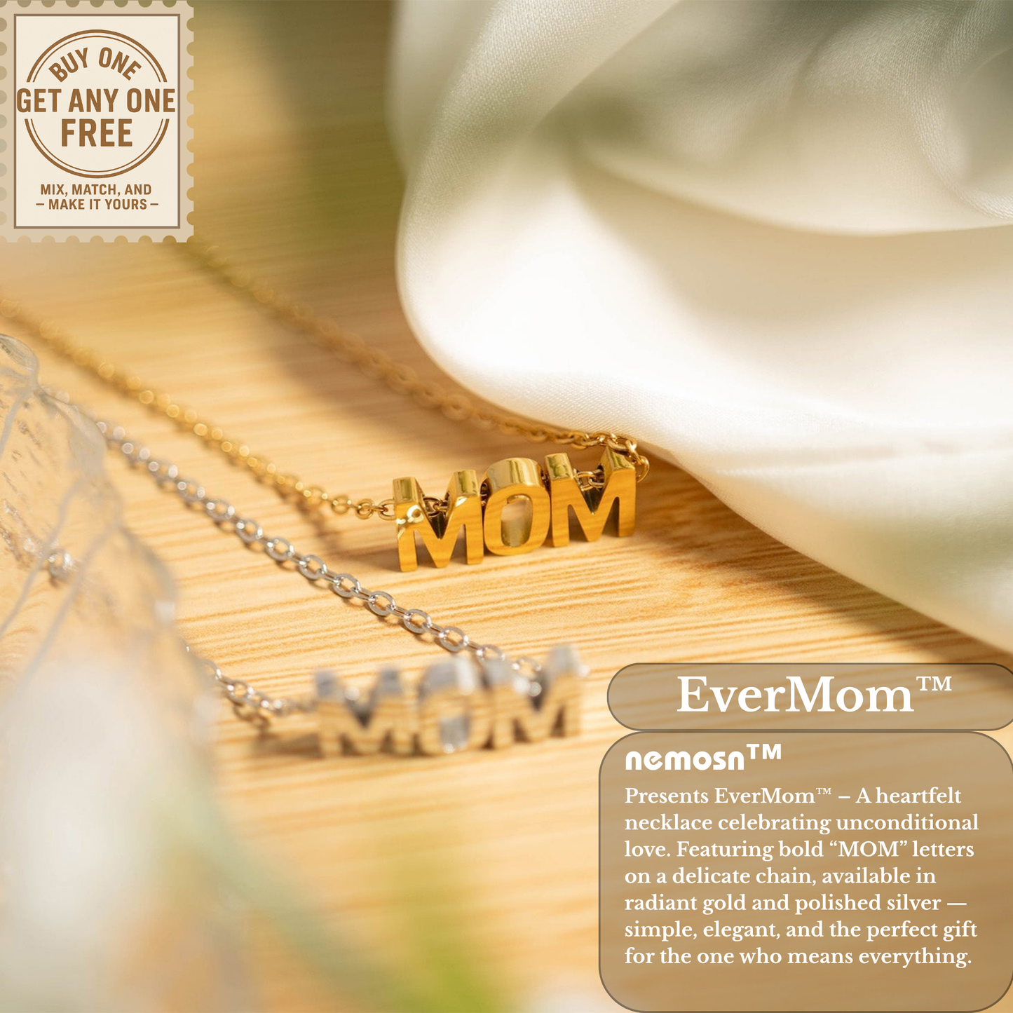 EverMom™ Minimalist MOM Letter Necklace | Meaningful Gift for Mothers | Gold & Silver