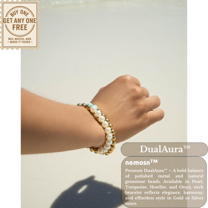 DualAura™ Gemstone Harmony Bracelet – Available in Gold & Silver with Turquoise, Howlite, Onyx & Pearl | Nemosn™ Balance & Energy Jewelry