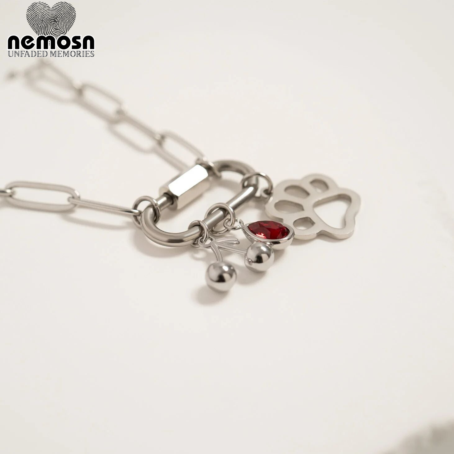 CherryGleam™ Pendant – 18K Gold & Silver Stainless Steel Double Cherry Charm | Playful, Minimalist & Symbolic Jewelry by Nemosn