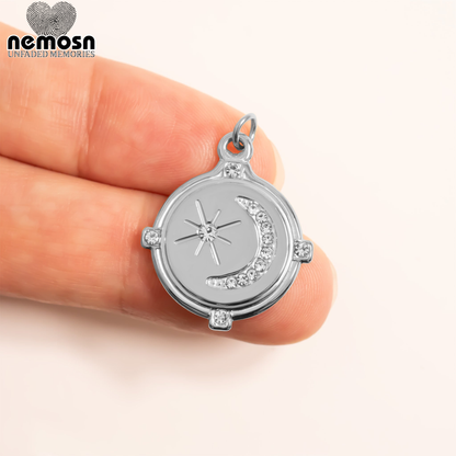 LunaGleam™ – Moon & Star Crystal Pendant in 18K Gold & Silver Finish
