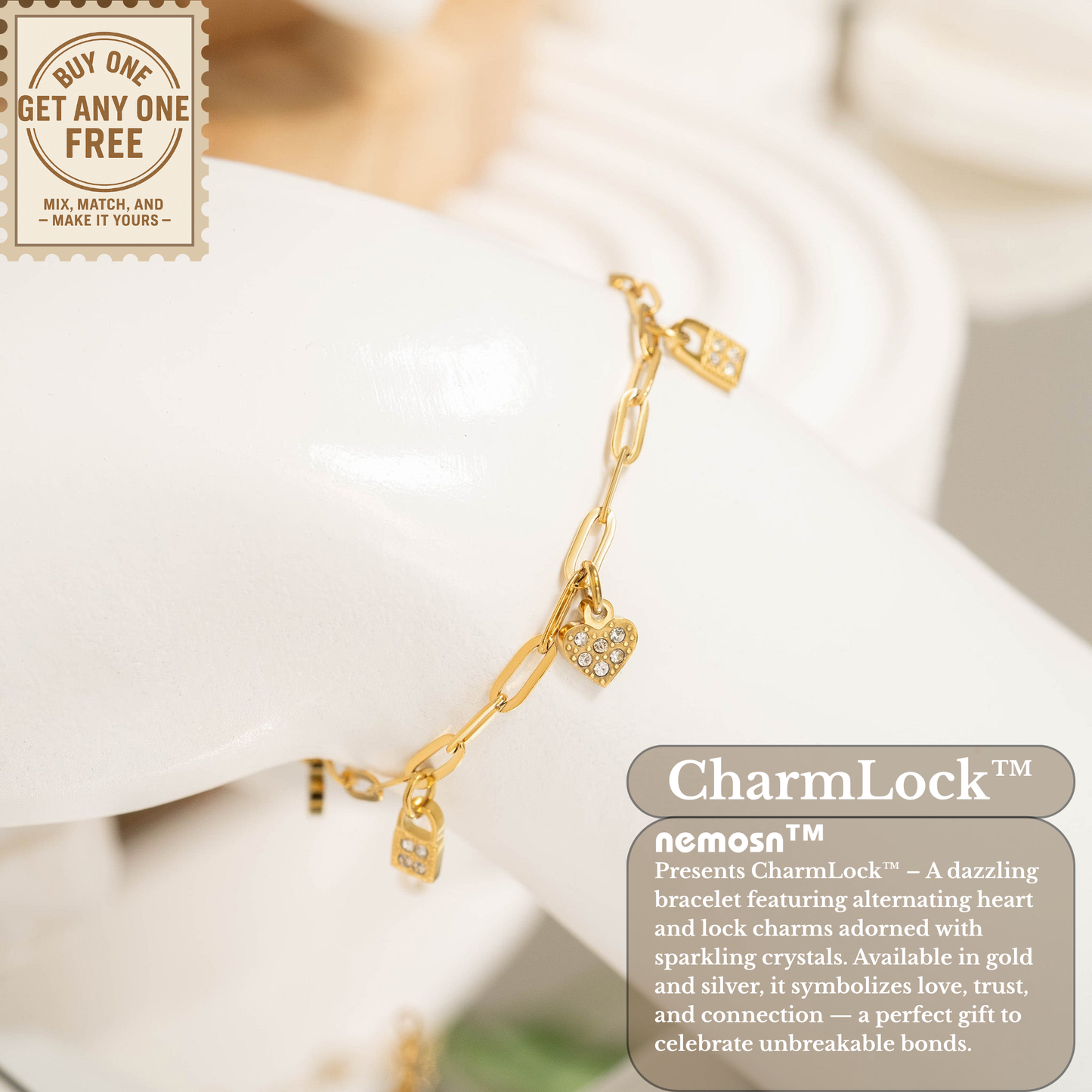 CharmLock™ 18K Gold & Silver Heart Lock Paperclip Chain Bracelet – Dainty Adjustable Love Charm Jewelry for Women