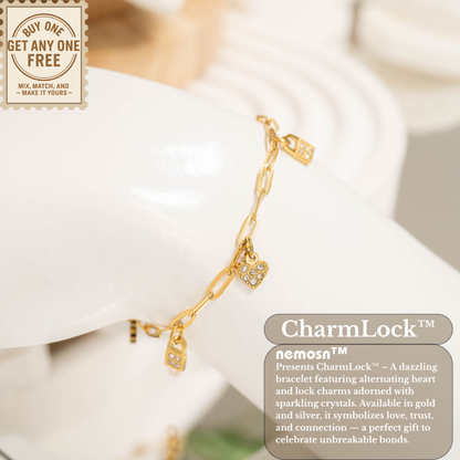 CharmLock™ 18K Gold & Silver Heart Lock Paperclip Chain Bracelet – Dainty Adjustable Love Charm Jewelry for Women