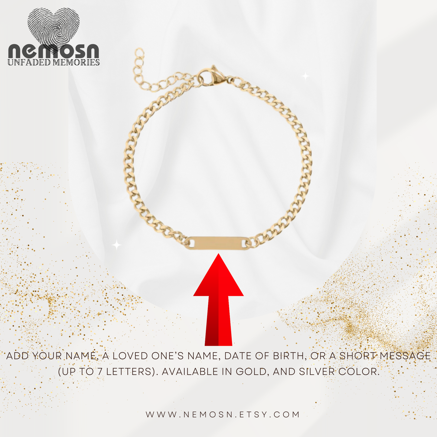 CurbLink™ Engravable Bar Bracelet – Personalized Name or Date Bracelet for Men & Women | Gold & Silver Chain | NEMOSN