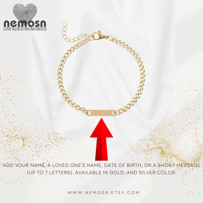CurbLink™ Engravable Bar Bracelet – Personalized Name or Date Bracelet for Men & Women | Gold & Silver Chain | NEMOSN