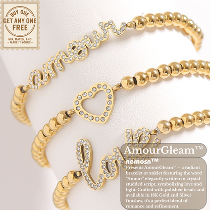 AmourGleam™ 18K Gold & Silver Beaded “Amour” Bracelet – Stretch Fit Minimalist Love Jewelry for Women