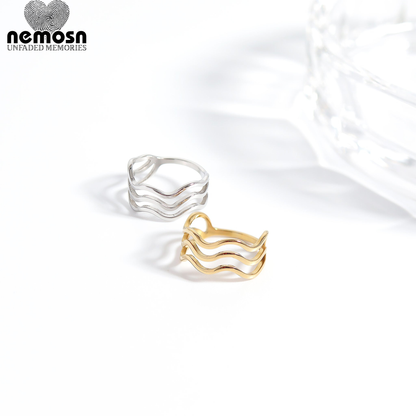 WaveLynx™ — Triple Wave Band Ring in Polished Gold & Silver
