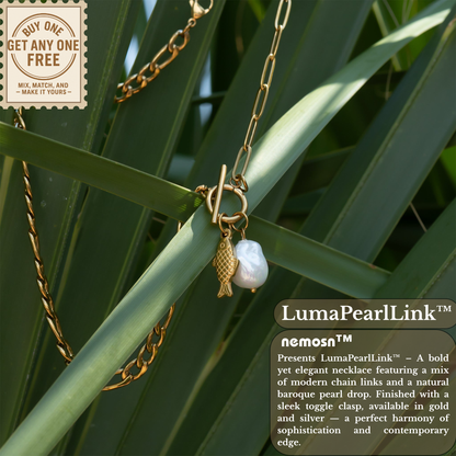 LumaPearlLink™ Baroque Pearl Toggle Necklace | Mixed Chain Statement Jewelry in Gold & Silver
