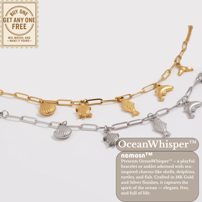 OceanWhisper™ Sea Charm Bracelet – Gold & Silver Paperclip Chain with Shell, Fish, Dolphin & Turtle Charms | Beachy Aesthetic Jewelry Gift