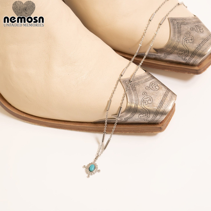 TurqLuxe™ – Oval Turquoise Pendant in 18K Gold & Silver Finish