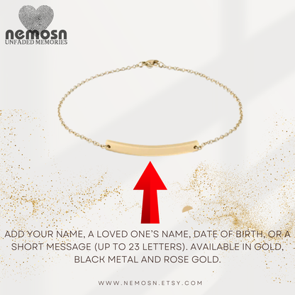 LunaBand™ Engravable Bar Bracelet – Personalized Name or Date Bracelet for Women | Minimalist Chain in Gold, Rose Gold & Silver | NEMOSN