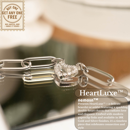 HeartLuxe™ 18K Gold & Silver Heart Paperclip Chain Bracelet – Dainty Adjustable Love Jewelry for Women