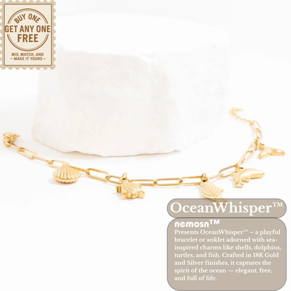 OceanWhisper™ Sea Charm Bracelet – Gold & Silver Paperclip Chain with Shell, Fish, Dolphin & Turtle Charms | Beachy Aesthetic Jewelry Gift