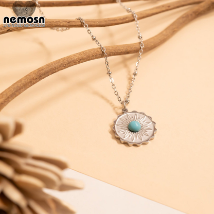 SunAura™ – Turquoise Sunburst Pendant in 18K Gold & Silver Finish