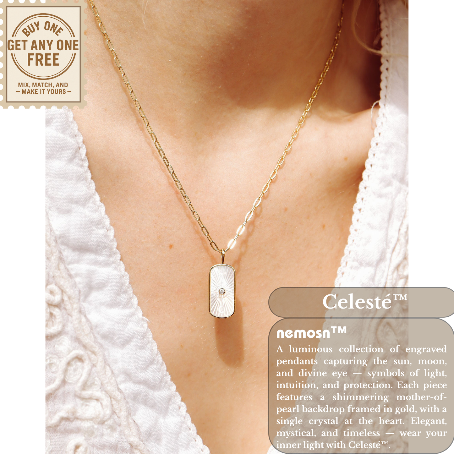 NovaCharm™ Celestial Pendant Necklace – Star & Moon, Sunburst, and Evil Eye Designs in 18K Gold | Nemosn™ Radiance Collection