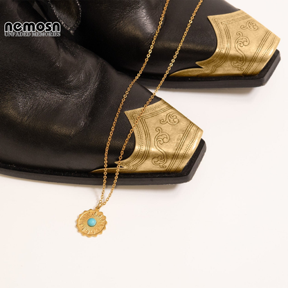 SunAura™ – Turquoise Sunburst Pendant in 18K Gold & Silver Finish