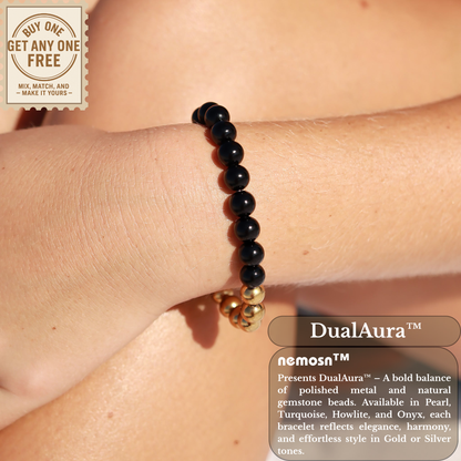 DualAura™ Gemstone Harmony Bracelet – Available in Gold & Silver with Turquoise, Howlite, Onyx & Pearl | Nemosn™ Balance & Energy Jewelry