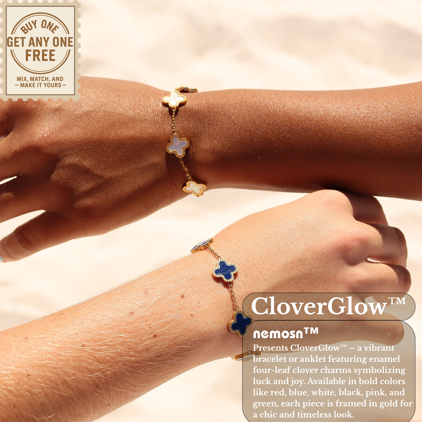 CloverGlow™ 18K Gold Clover Bracelet – Adjustable Lucky Charm Enamel Flower Jewelry for Women