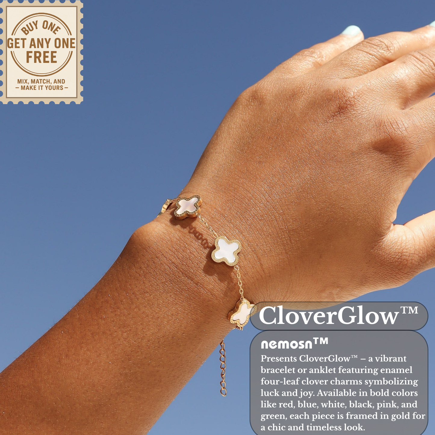 CloverGlow™ 18K Gold Clover Bracelet – Adjustable Lucky Charm Enamel Flower Jewelry for Women