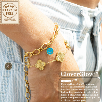 CloverGlow™ 18K Gold Clover Bracelet – Adjustable Lucky Charm Enamel Flower Jewelry for Women