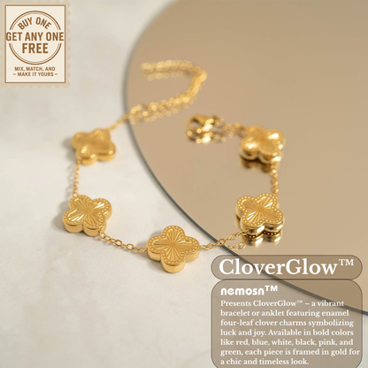 CloverGlow™ 18K Gold Clover Bracelet – Adjustable Lucky Charm Enamel Flower Jewelry for Women