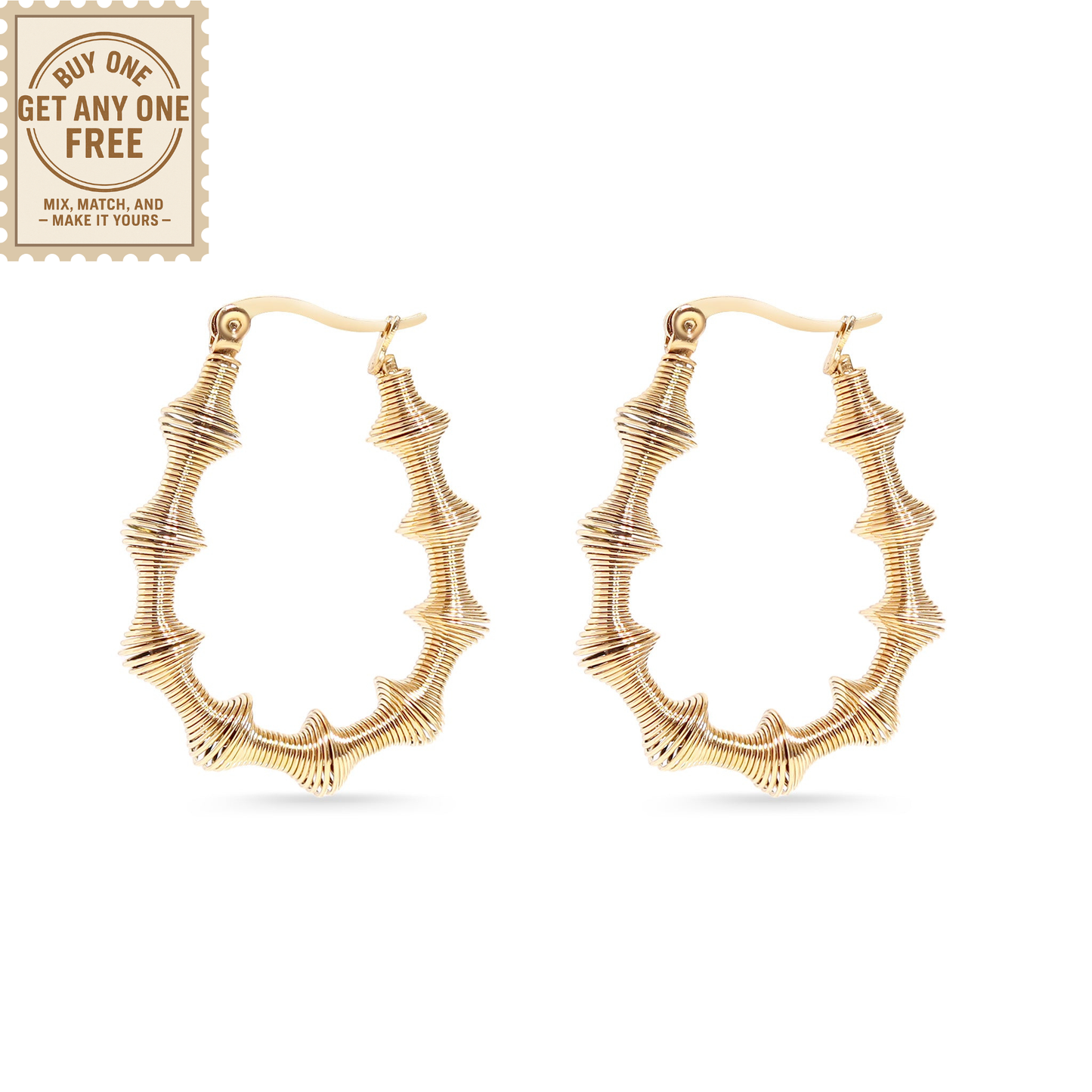 GildVine™ Bamboo-Inspired Textured Hoop Earrings – Bold Statement Design (Gold Finish)