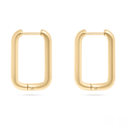 FormaLoop™ Rounded Rectangle Huggie Earrings – 18K Gold PVD Stainless Steel, Waterproof, Tarnish-Resistant, Hypoallergenic
