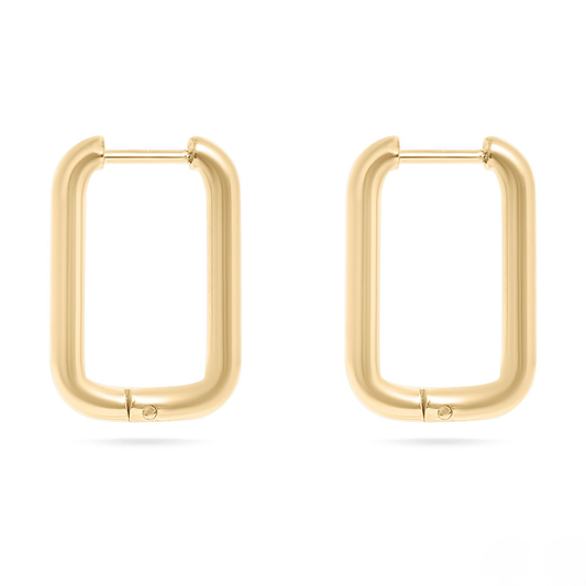 FormaLoop™ Rounded Rectangle Huggie Earrings – 18K Gold PVD Stainless Steel, Waterproof, Tarnish-Resistant, Hypoallergenic
