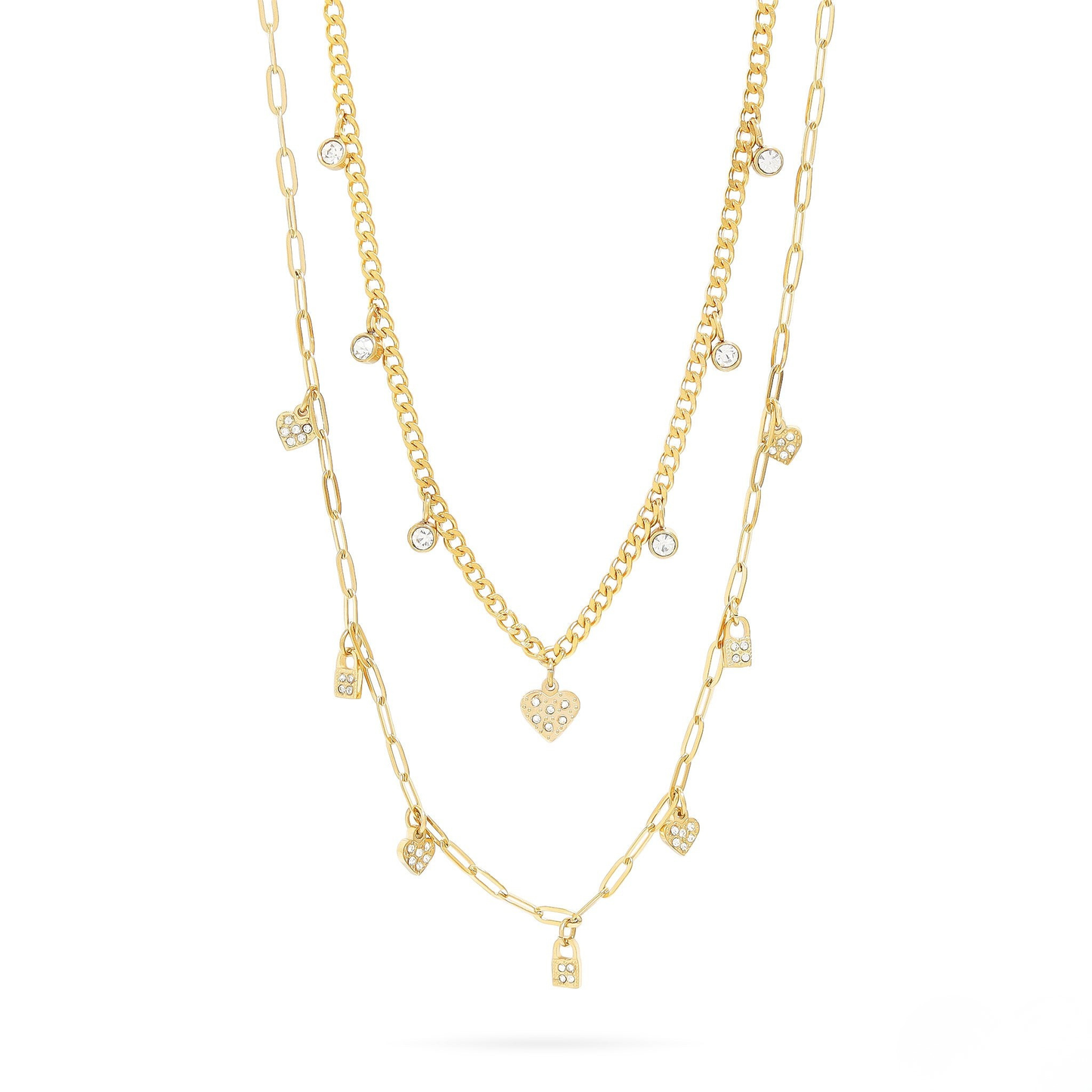 LockLuxe™ Layered Heart & Padlock Charm Necklace – Modern Romantic Style (Gold & Silver Options)