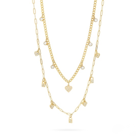 LockLuxe™ Layered Heart & Padlock Charm Necklace – Modern Romantic Style (Gold & Silver Options)