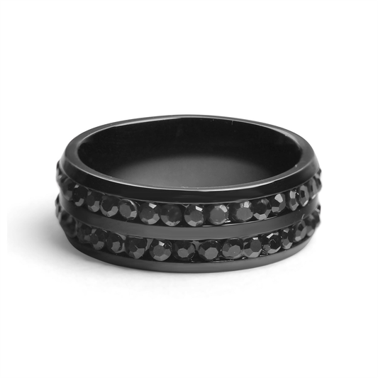 NoirLume™ — Black Polished Dual-Row Crystal Ring with Comfort Fit