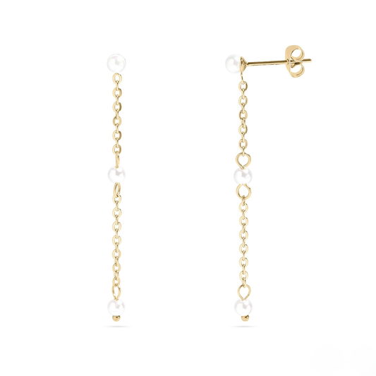 LumaPearl™ Elegant Drop Chain Earrings – 18K Gold & Silver Plated Dangle with Mini Pearls | Nemosn Jewelry