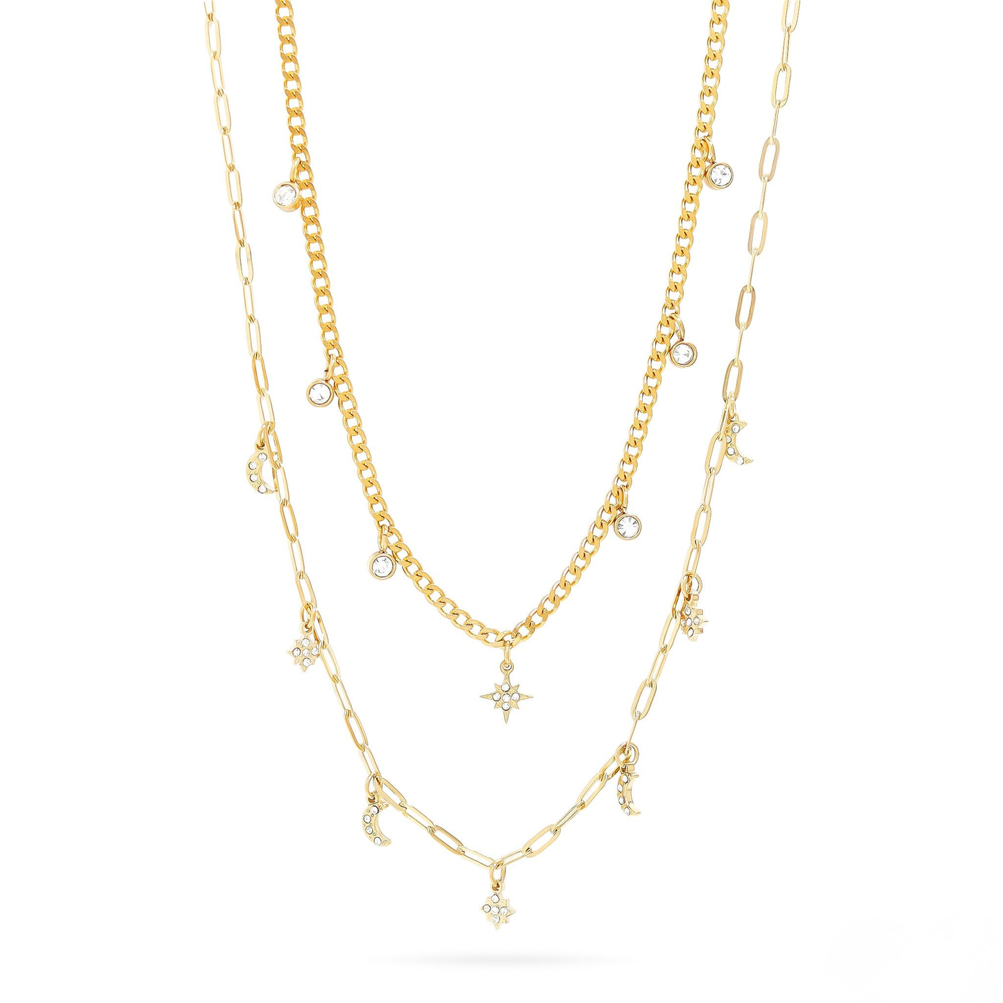 StarLuna™ Celestial Layered Necklace – Moon & Star Charm Constellation Design (Gold & Silver Options)
