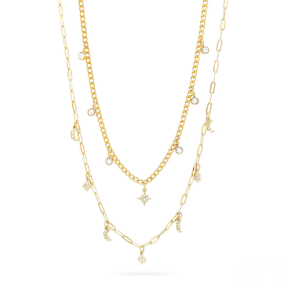 StarLuna™ Celestial Layered Necklace – Moon & Star Charm Constellation Design (Gold & Silver Options)