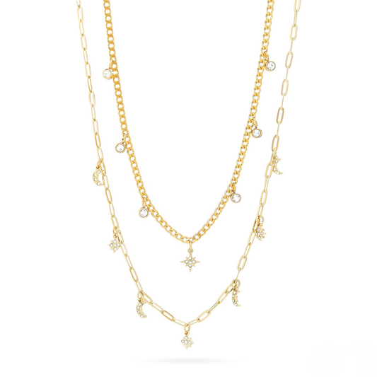StarLuna™ Celestial Layered Necklace – Moon & Star Charm Constellation Design (Gold & Silver Options)