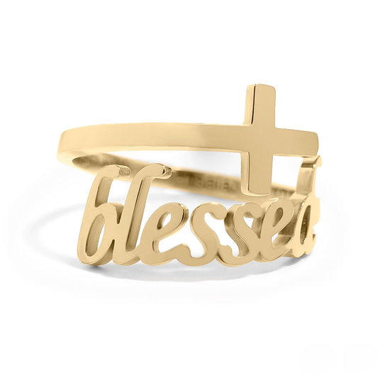 FaithLume™ — Blessed Cross Ring in Polished Gold & Silver