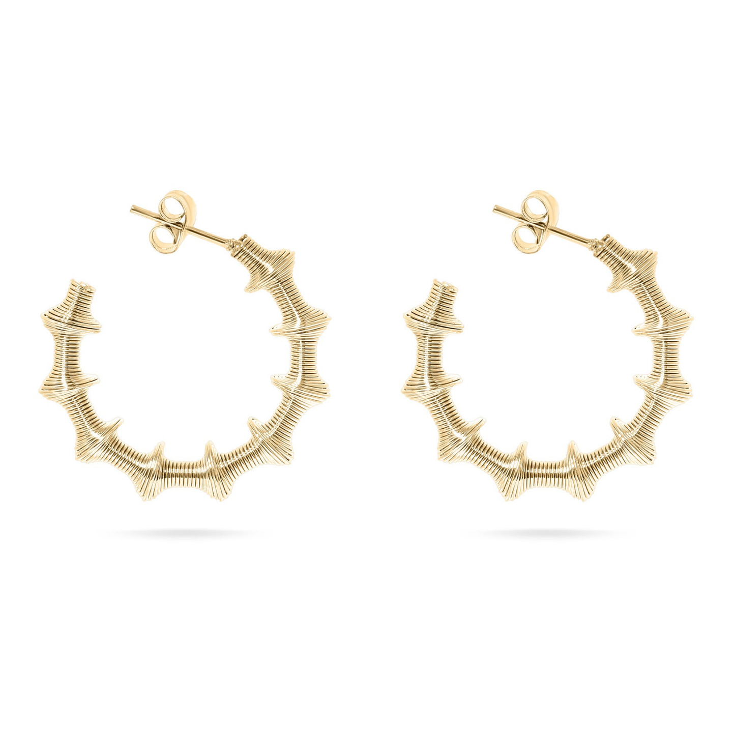 AureaSpire™ Textured Bamboo-Inspired Hoop Earrings – Modern Sculpted Design in 18K Gold Finish