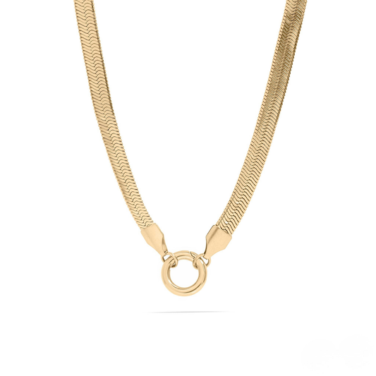 SerpentineLoop™ Herringbone Stackable Necklace with Loop Pendant | Gold & Silver Modern Layering Chain