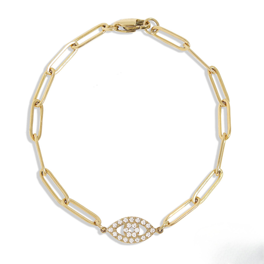 LumaLink™ 18K Gold & Silver Evil Eye Paperclip Chain Bracelet – Dainty Adjustable Protection Jewelry for Women