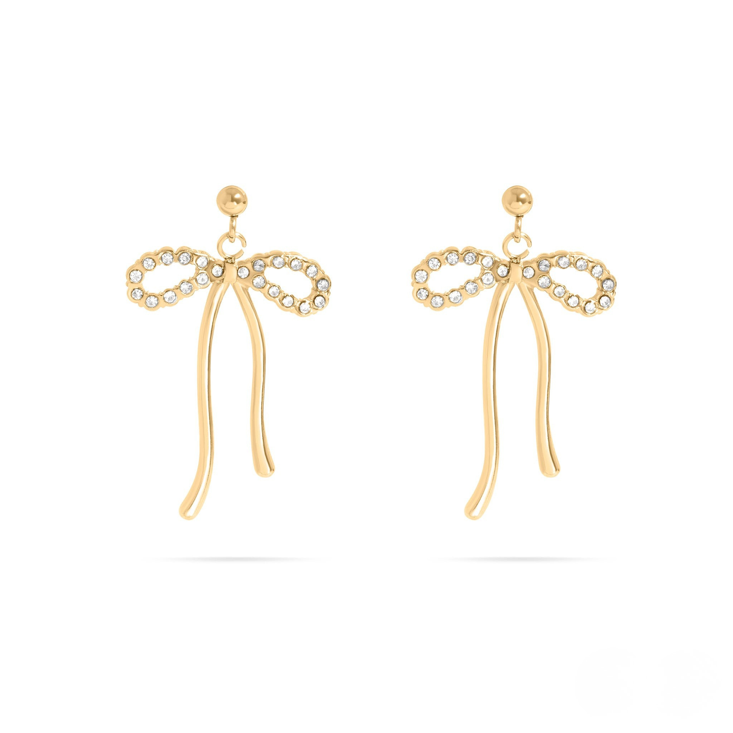 BellaBow™ Crystal Ribbon Drop Earrings – 18K Gold & Silver Plated Elegant Bow Jewelry for Women | Nemosn™ Feminine Sparkle Collection