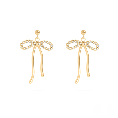 BellaBow™ Crystal Ribbon Drop Earrings – 18K Gold & Silver Plated Elegant Bow Jewelry for Women | Nemosn™ Feminine Sparkle Collection