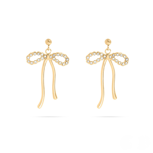 BellaBow™ Crystal Ribbon Drop Earrings – 18K Gold & Silver Plated Elegant Bow Jewelry for Women | Nemosn™ Feminine Sparkle Collection