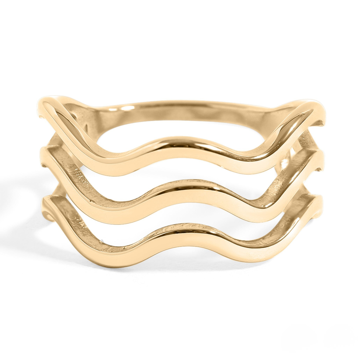 WaveLynx™ — Triple Wave Band Ring in Polished Gold & Silver