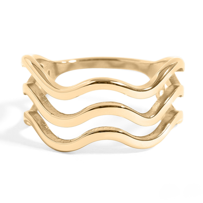 WaveLynx™ — Triple Wave Band Ring in Polished Gold & Silver
