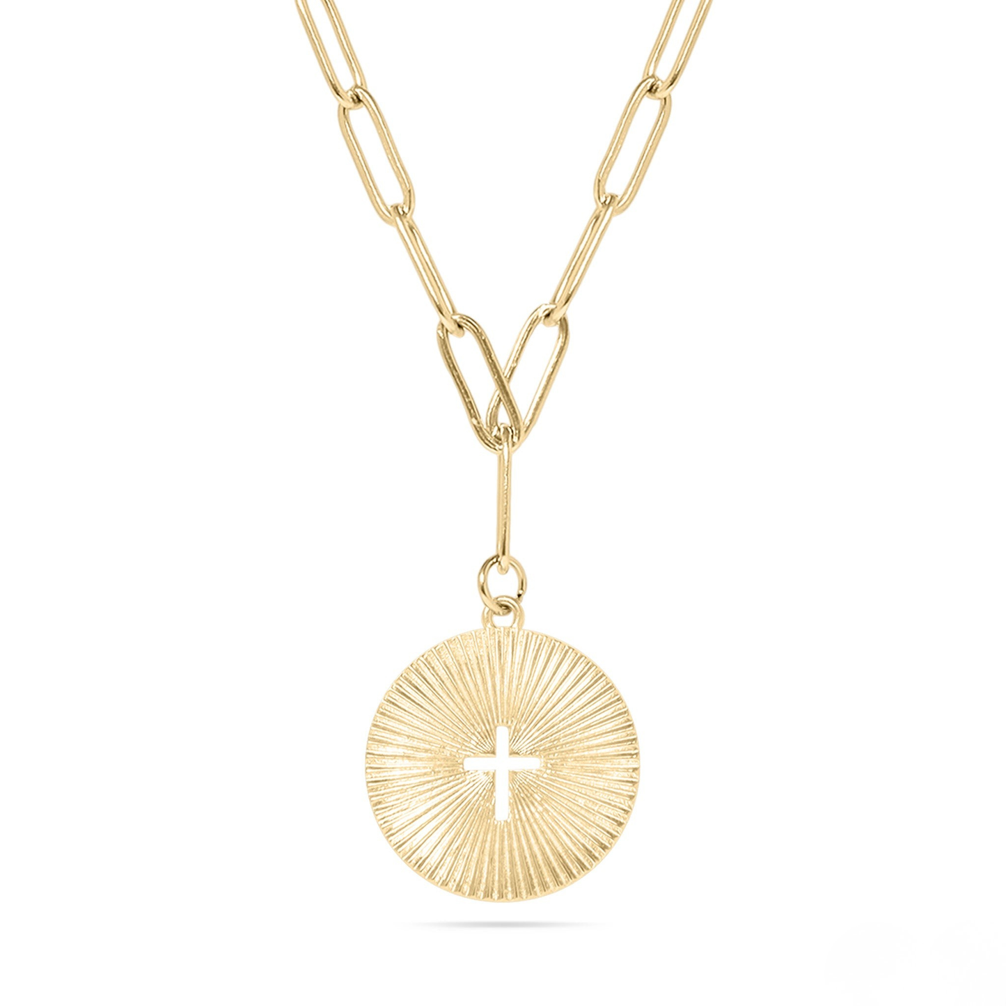FaithRay™ Sunburst Cross Pendant Necklace | Spiritual Paperclip Chain Jewelry in Gold & Silver