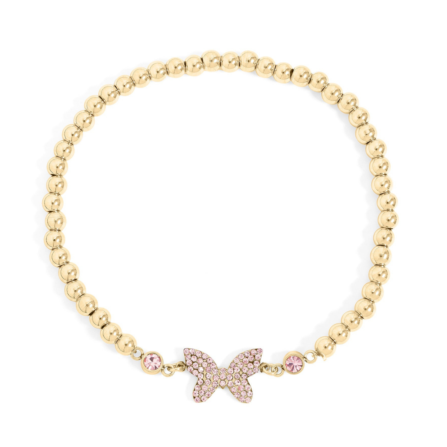 FlutterGleam™ Pink Crystal Butterfly Beaded Bracelet – Gold & Silver Dainty Bracelet | Cute Everyday Jewelry Gift for Her