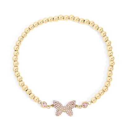 FlutterGleam™ Pink Crystal Butterfly Beaded Bracelet – Gold & Silver Dainty Bracelet | Cute Everyday Jewelry Gift for Her