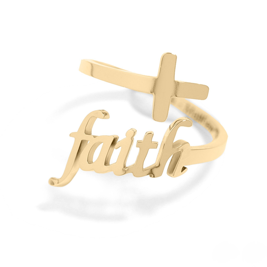 FaithBond™ — Inspirational Cross & Faith Ring in Polished Gold & Silver